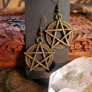 Witchy Pentagram earrings Large Antique Bronze Halloween Witch Earrings Gothic